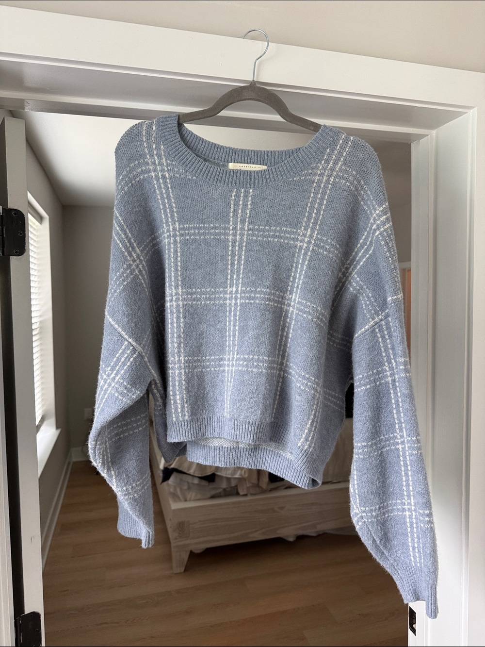 American Threads Blue Plaid Crewneck Sweater